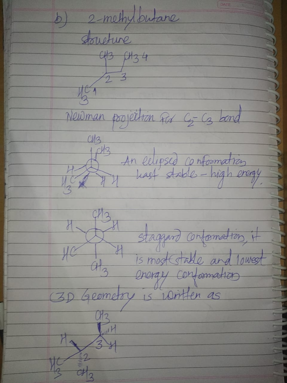 DATE b) 2 methylbutane structure CH3 CH 3 4 Newman projection for G Cg band 013 cz - An eclipsed conformation Tu hast stable