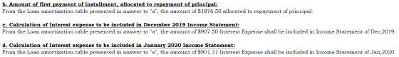 b. Amount of first payment of installment, allocated to repayment of principal: From the Loan amortization table presented an