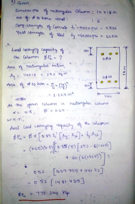 3 Given Birn ensi ơns elan Column : 14x18in 。 Not # 10 bars used a, Bi . 3#18 ID go 2523 ,in -14x18 3青20 310 냐.IT utomapulan