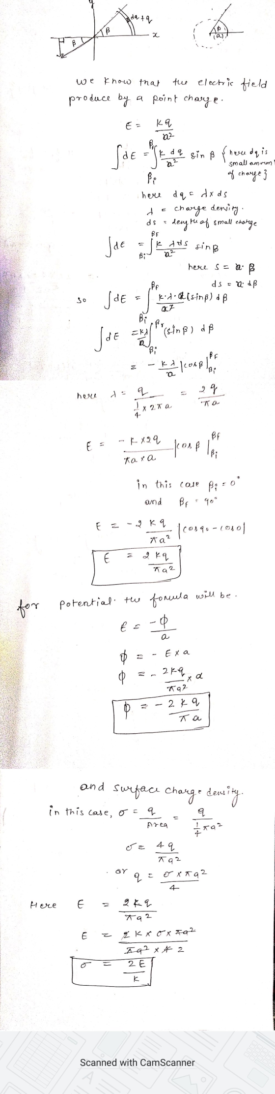 21 B DKB we know that the electric field produce by a point charge. E = ka - 2² E =k da sin ß & haudqis small amount of charg