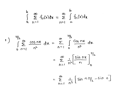 ܟܐ b S ë fo@x) dx = = = n=1 s fon (x) dx a Dal 72 8W T/2 s on=1 cos ne da Cos nx de = & DZ n=1 02 0 T22 sin nx 11 E n=1 n BIN
