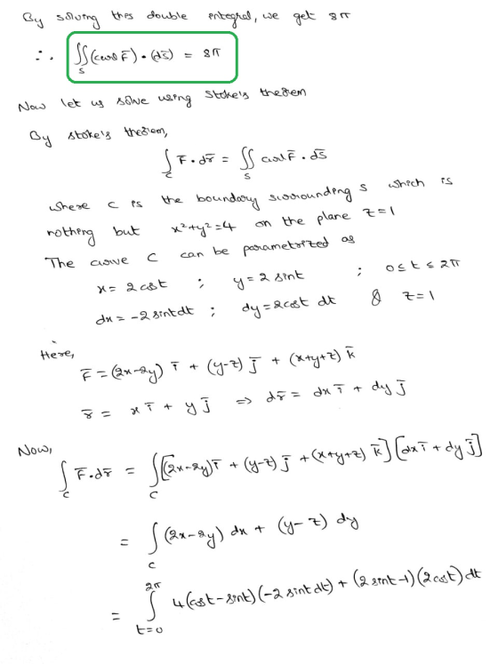 double By solving this integral, we get it SS (F) = (ds) SIT Stokes the frem Now let us sowe using is which s By stokes the
