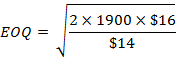 EOQ = 2 X 1900 x $16 $14