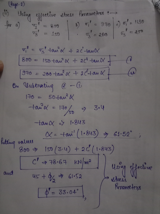 (Page 2) 5 thing effective strese Parameters for a) 1 - 800 l 6) 970 Tg = 150 T = 200 9: 1130 g = 250 T = Ttant + 26 taux
