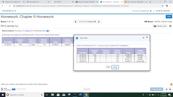 a X + -ox Amazon.com Thanks You x > new.wellcom.us x 1911162167 X Pearsons MyLab & Masterin X Do Homework - Volodymyr x C Ge
