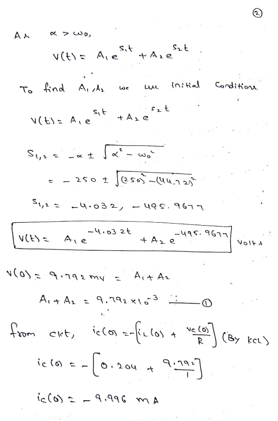 AS < > Wo, sit Set VCHI: Ale TALE Ai oda To find initial Conditions. we We sit sat t Are V(t)= Ale Si,as ixt (a wol - 250 + j