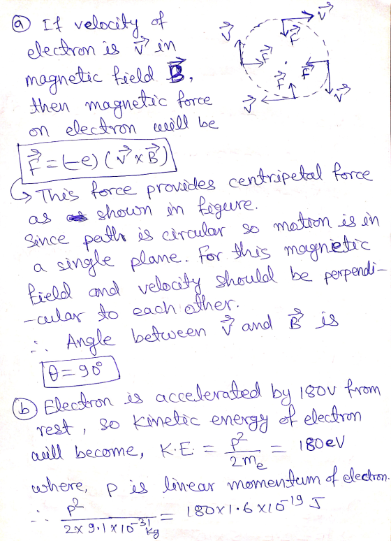 <b 2 az @ If velocity of electron is en magnetic field then magnetic force on electron will be &=te) (wxB) This force provide