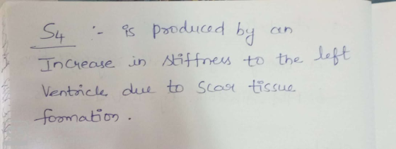 Ps pooduced by S4 Increase in siffnes to the left Ventrick due to scas tissue foomation.