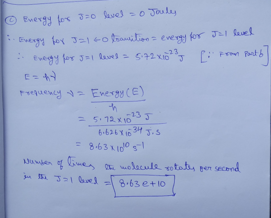 Energy for J20 level = 0 Joules Energy for Jalto transition = energy for Jal level - Energy for 5=1 level = 5172x10235 [i fro