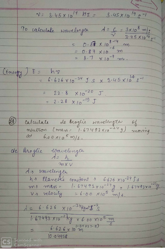 V = 3.458 10 14 H I = 3.458 10 14 87 To calculate wavelength d= c = 3x108 m/s V 3.45X104 - = 0.87 x 10 = 0. 87 x 10 = 8.7 x