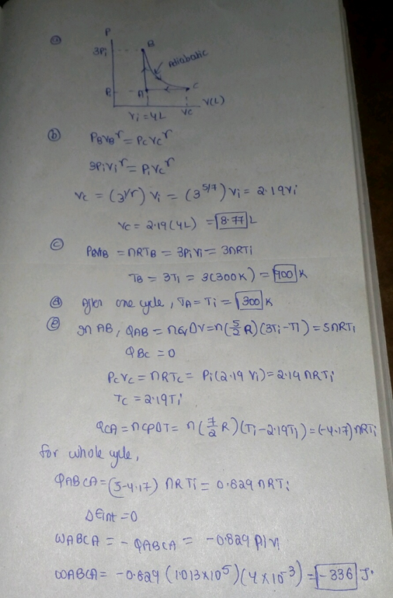 3P; Adiabolic e- ricu ve VCL) ® Porer_pcvar Spivi = River rc = Carr) v = (354) v = 2.1911 Vc = 2:19(4L) =18-742 © Petre = nRT
