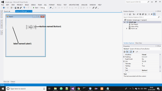 Quick Launch (Ctrl+Q) simple app- Microsoft Visual Studio FILE EDIT VIEW PROJECT BUILD DEBUG TEAM SQL FORMAT TOOLS TEST ARCHI
