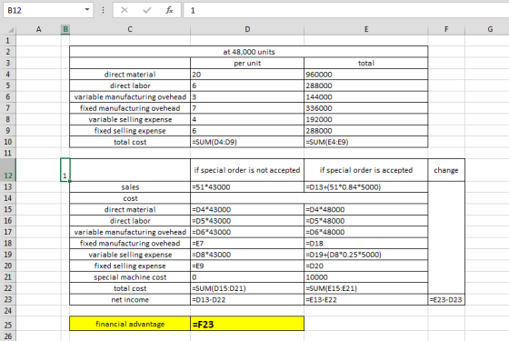 B12 X for 1 ДА В F G total at 48,000 units per unit direct material 20 direct labor variable manufacturing ovehead 3 fixed ma