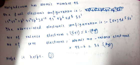 Molybdenum has atomic number 42 the full electronic configuration in i front A RD 18²29² 2 6 3583663d 10 45 Abbud 5 55 The a