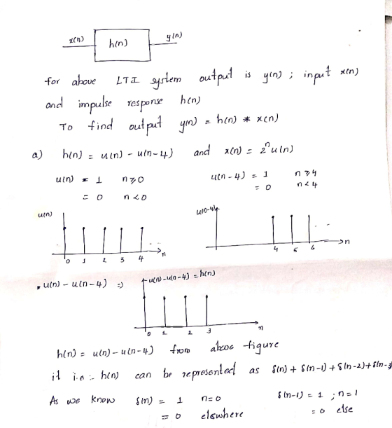149 hing you for above ata system output is ging; input rin) and impulse response hen) To find output yon) - hin) * xen) a) h