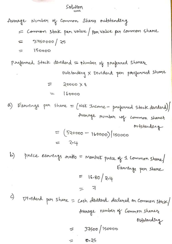 Solution Average = s Number of common shares outstanding Common stock par value / par value per common share 3750000 / 25 = 1