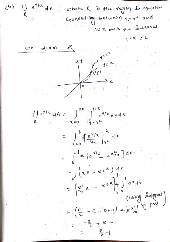 (6) L JS e 12 d A where R o the region iu nyapolone mebounded by bed ween y = x² and . y = x over the interval sa 22 we draw