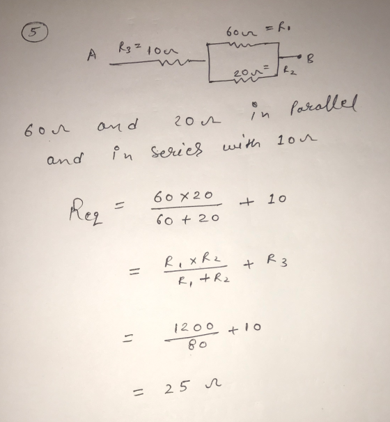 bour ho A R32 you amous sour and and in out in parallel series with lon Reo = + 10 60X20 60+20 RaXR2 + R3 R & R2 1200 +10 = 2