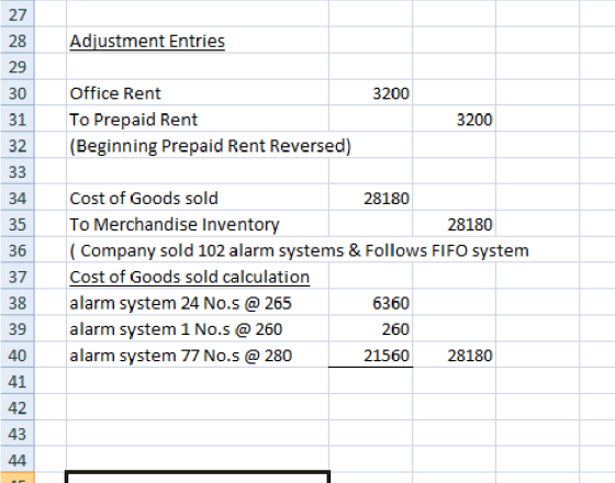 27 28 Adjustment Entries 29 30 3200 31 Office Rent To Prepaid Rent (Beginning Prepaid Rent Reversed) 3200 32 33 34 35 36 37 C