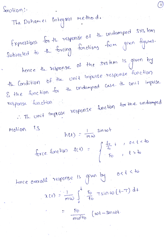 Sorution!- The Duham e i rigral me tho d. Expressions tor th response of then undamped SYs lem fon etions from gren tijunes.