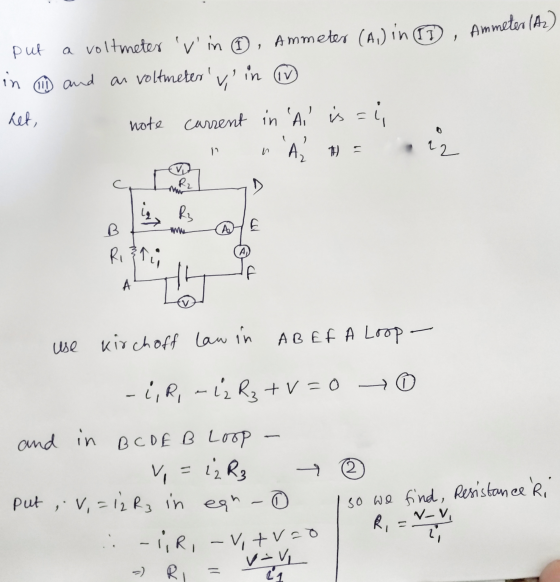 1 put (v a voltmeter vin ③ Ammeter (A) in SD , Ammeter (Az in @ and an voltmeter v in note carrent in A is =i A 11 = i