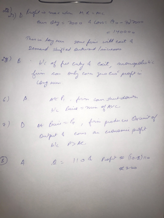 is mek when MR-mc 2 D Profit is This oly = 7ooo 4 Coss = 90-727000 This in lay 28) B 140000 some frims will exit 4 Demand shi