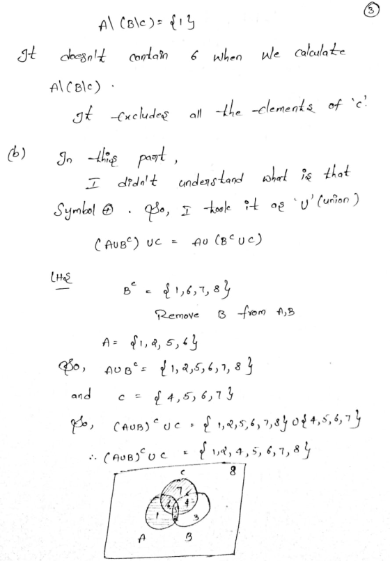 It Al CB\c)= {i} doesnt contain 6 when we calculate Al CBIC). It excludes all the clements of c? In this past, - I didnt u