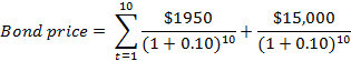 $1950 $15,000 Bond price = 201 +0.10 10 (1 + 0.10)10