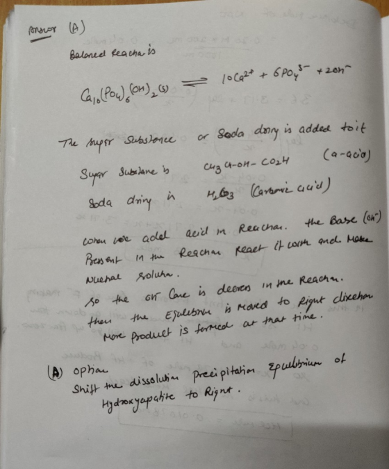 Ansor (A) Baloned reachais Ca, (Pow (on), i) - 10 Ca2+ + 6P045 + 2017 The super substance Supar substane is soda dring in or