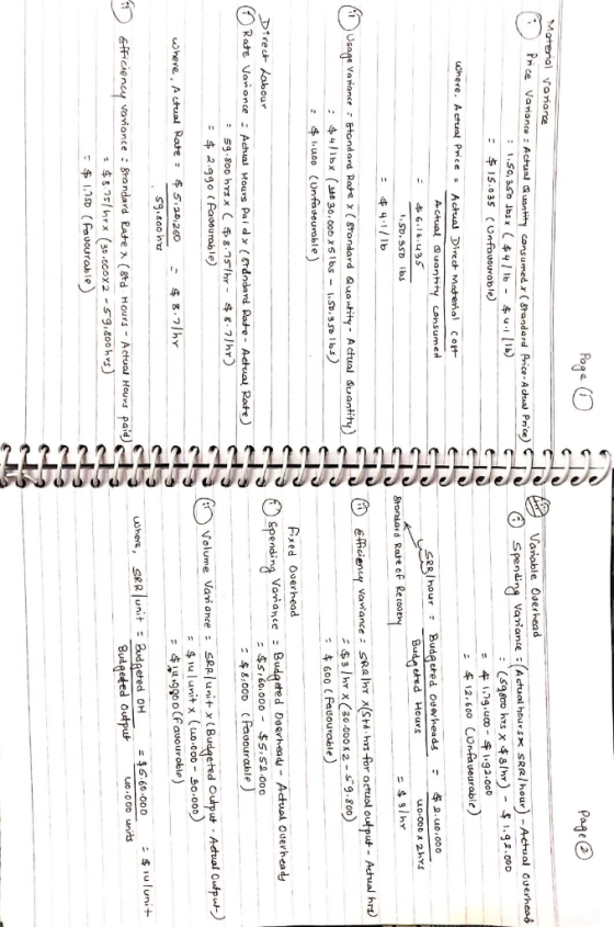Poge Page Matenal variare PH ce Variance : Actual uantity consumed ( srandard Price-Acual Price) Variable Overhead So, 350 Jb