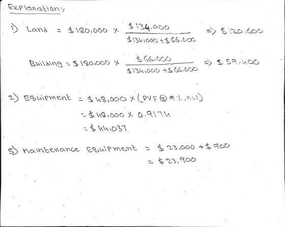 Explanations I. D => $120,600 Land = $180,000 y $134,000 $1341000 1166.606 Building :$180.000 y. $ 66,600 - => $59, noo $134