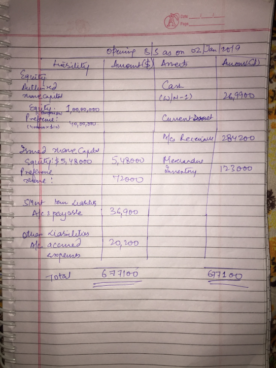 CA Date - Page Equity trasility Authented have capital Equity 100,00,000 chodbex$0) 40,00, 900. opening Bls as on 02 Jan 2019
