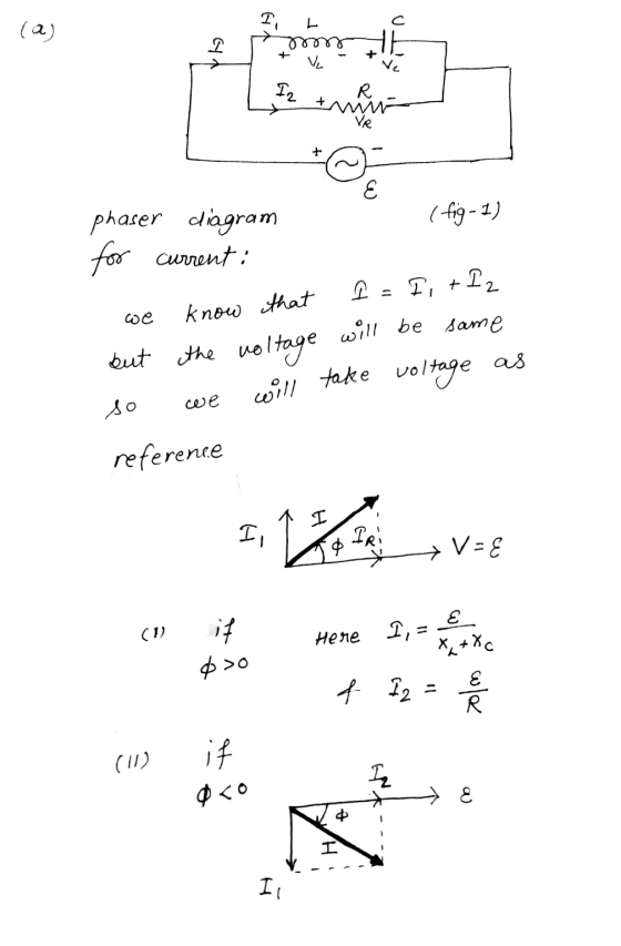(a) cyt Ii mm VL HE Ve Iz min *@ E phaser diagram (fig-1) for current : I = I, +12 will be same but the voltage as take volta