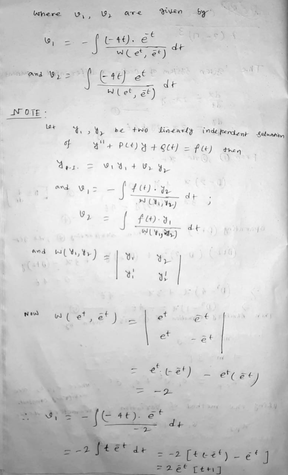 Where U are given by 6, (-4t). ět dt از رام ) لما Not and 12= S (-At) et dr wlet, et NOTE Lex be two Y Y linearly independent