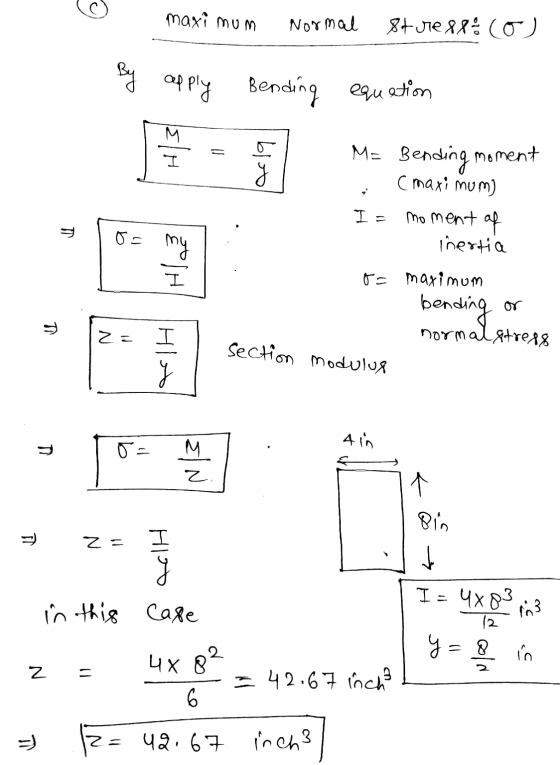 maximum normal stress og By apply Bending equation | مه M= Bending moment (maximum) I= moment of Inertia o= maximum bending o