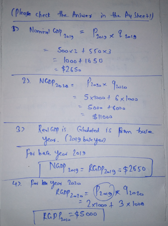(Please check the Answer in the Ay Sheet!) Nomiral ADP = P20g x 9 2019 - Soox2 + 55003 - 100ot 1650 - $2650 2. NGDP 2020 Proz