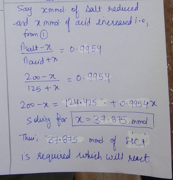 Say mmol o alt sredued and mmd dauid neased i.e from Asalt-n 0.9459 naud +n 0.9954 200-2 125 +2 200-2=1225 t o.9954x S elung