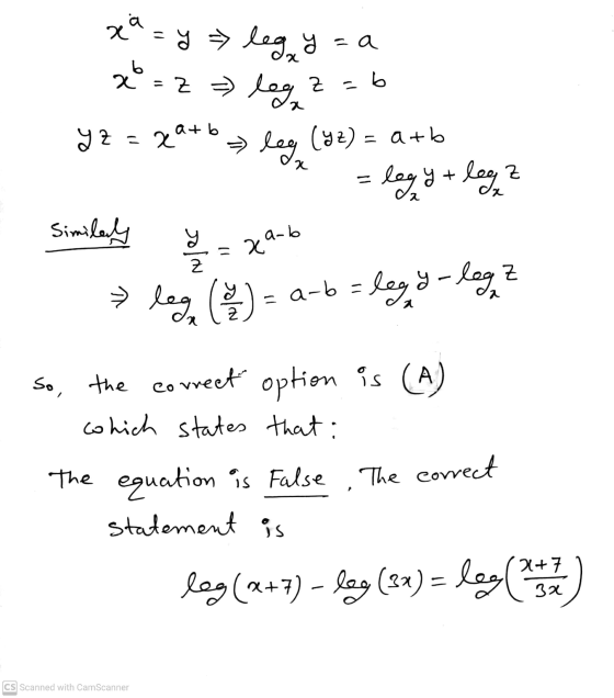 xa = y leg y=a x = 2 = log 2 leg Z - 6 92 = 2a+b 2 (yz) = a+b y + leg z logy + Similarly sola = x xa-b Z lege ( 2 ) - a-b- le