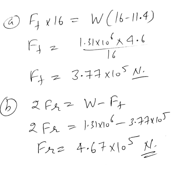 @ F4x16 = W (16-11.4) - Fj z 1.31x10*x 4.6 X - fj z 3.77x105 No 2 fqz W-Ft 2 Fr = 1:31x10 _ 3.77X105 Fra 4.67X105 H