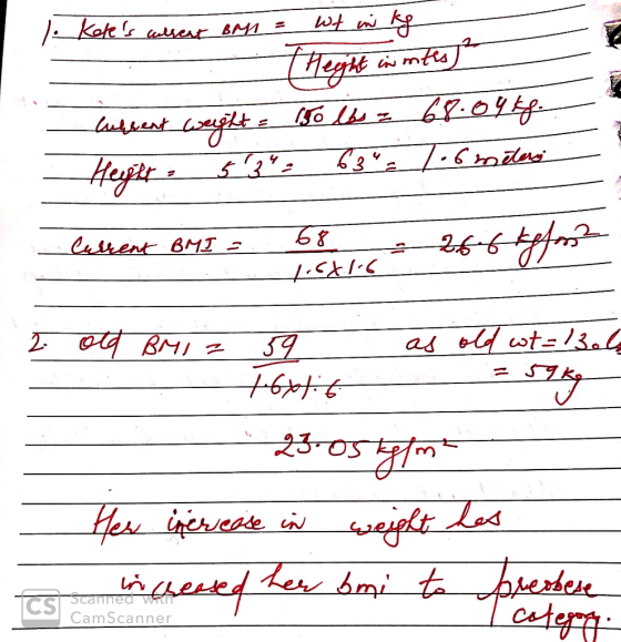 l. Ketes alrent BMI = Wt in kg .. (height inmites) lubrent weight = 150 lbs = 68.04kg. Height: 53 - 63 = 7.6 metery Curre