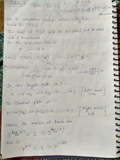solution - Give ! Tinal) + () T() LLLLLLLLLLLLLS Use the substitution method obtain a Big Thato Bound for Teng The root of Ti