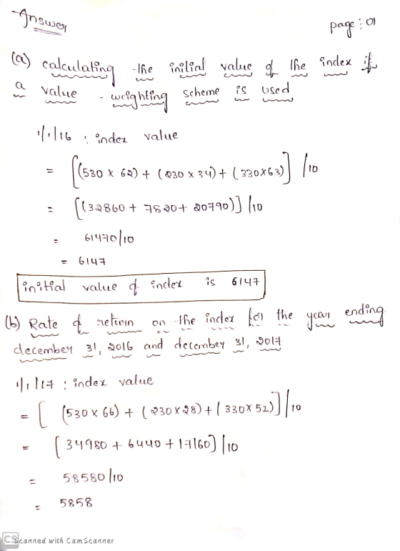 Answers page : on (9) calculating the initial value of the index itu a valuse - weighting scheme muselised lil16 index value