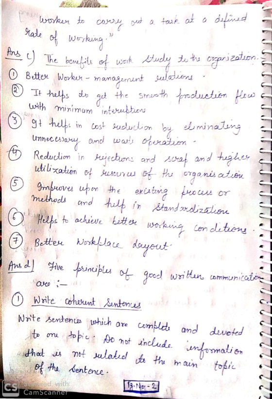 اور ہریارا رررمر کمزور اور در رولر اور sulations rate of working. Ans ) The benefits of work study to the orprization Better