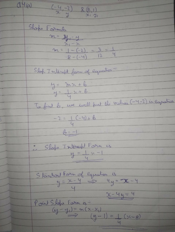 & ( 81) xiyi y Slope Formula m= Y, - y 341 - 2 m= 3 12 8-(-4) ។ Slop Interent form of equation y = matb y = 4 ។ To find b, we