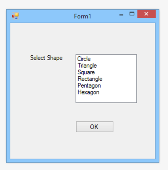 Form1 Select Shape Crcle Trangle Square Rectangle Pentagon OK