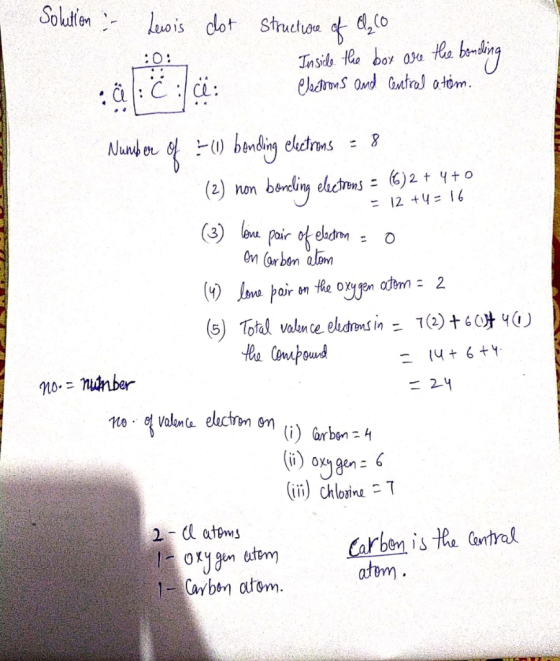 Solution - Lewis dot Structure of alco Inside the box are the bonding elections and central a tom. ce: Number of =0) bending
