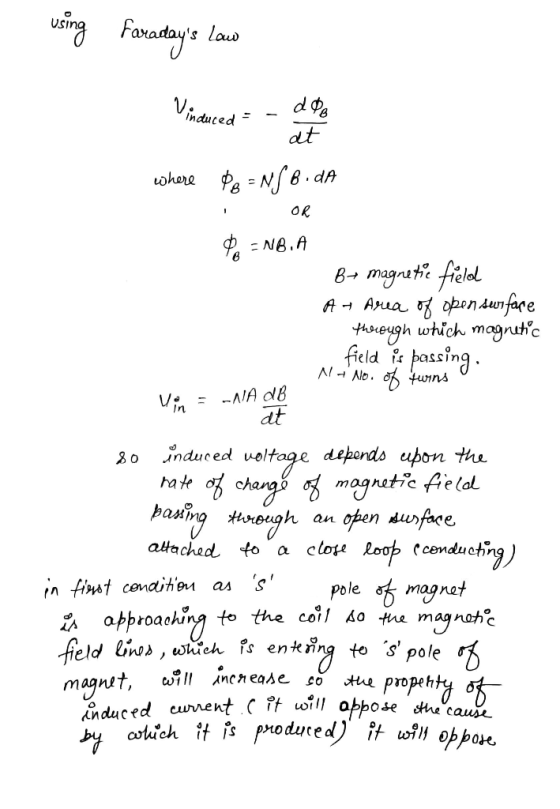 Faradays Law where PB = NSB i da I OR PE=NB.A B+ magnetic field At Area of open surface thorough which magnetic field is pas