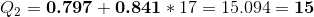 Q2 = 0.797 +0.841 * 17 = 15.094 = 15