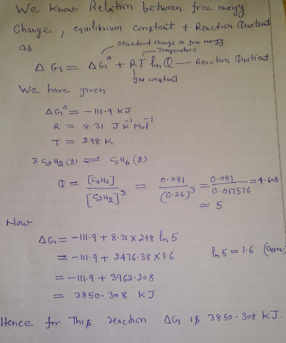 standard change in free energy - Temperature gas constant We Knowe Relation between free energy Change , equilibrium constant