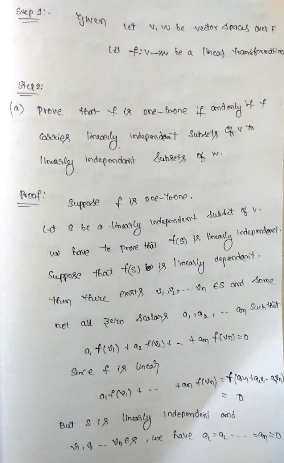 Siep : rove that t one- toone amd ent depn Subss Proof